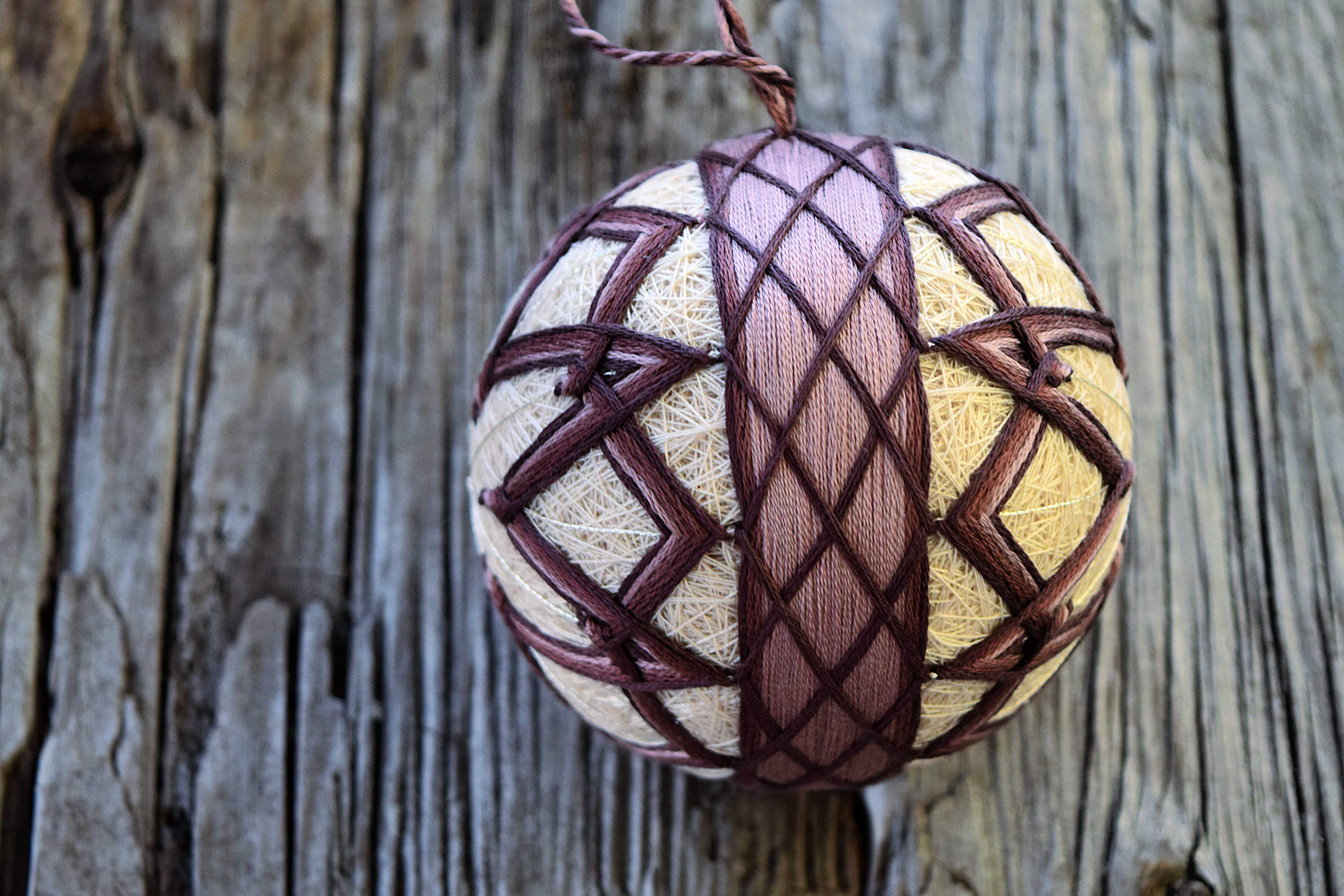 4 Inch Diameter 2024 Japanese Temari Ball (Embroidered Ornamental Ball), Purple & Blue Layered Stars Pattern